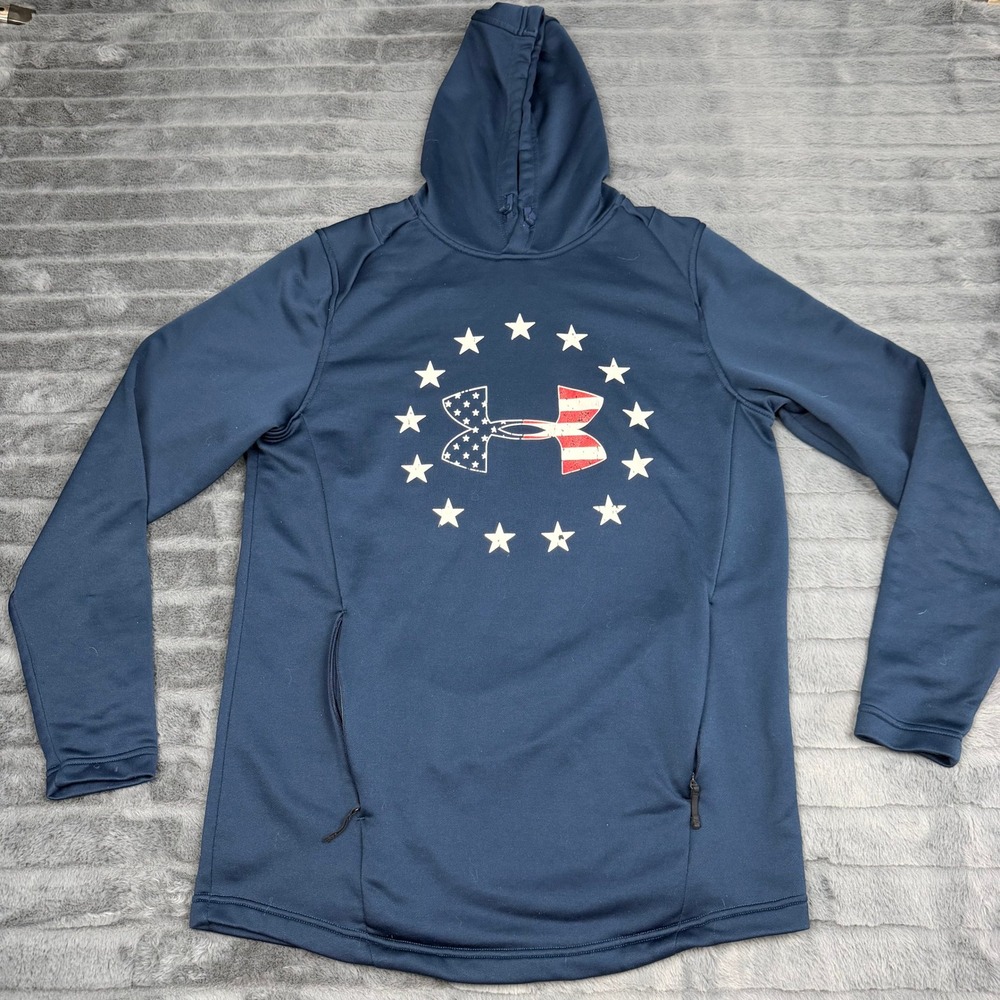 Under Armour Freedom Hoodie Mens Medium Navy Blue Stars Stripes Logo Pullover